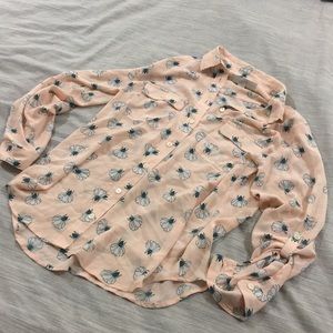 Peach pink chiffon utility blouse